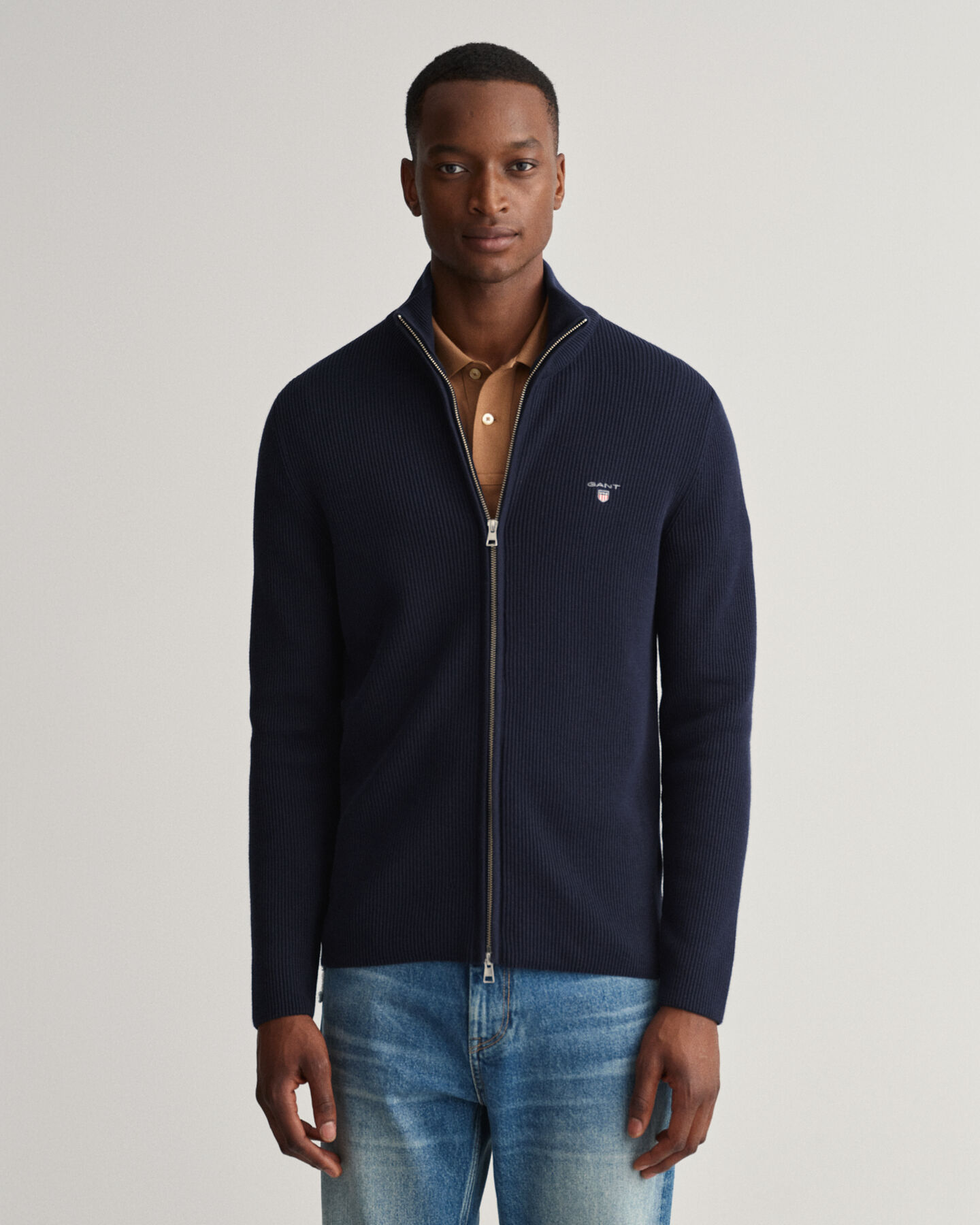 Maglia Texture a coste con zip lunga