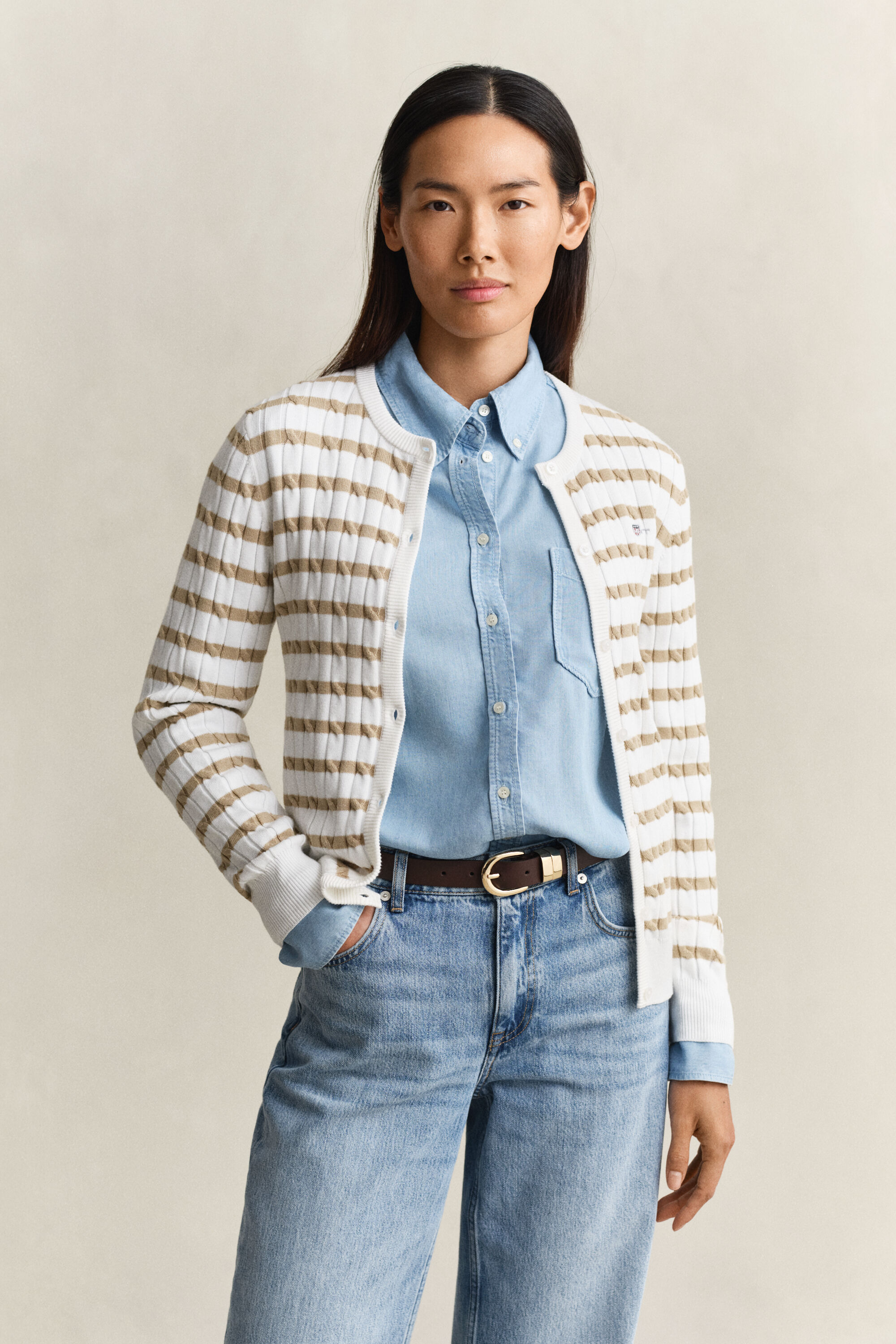 Cardigan a righe a trecce