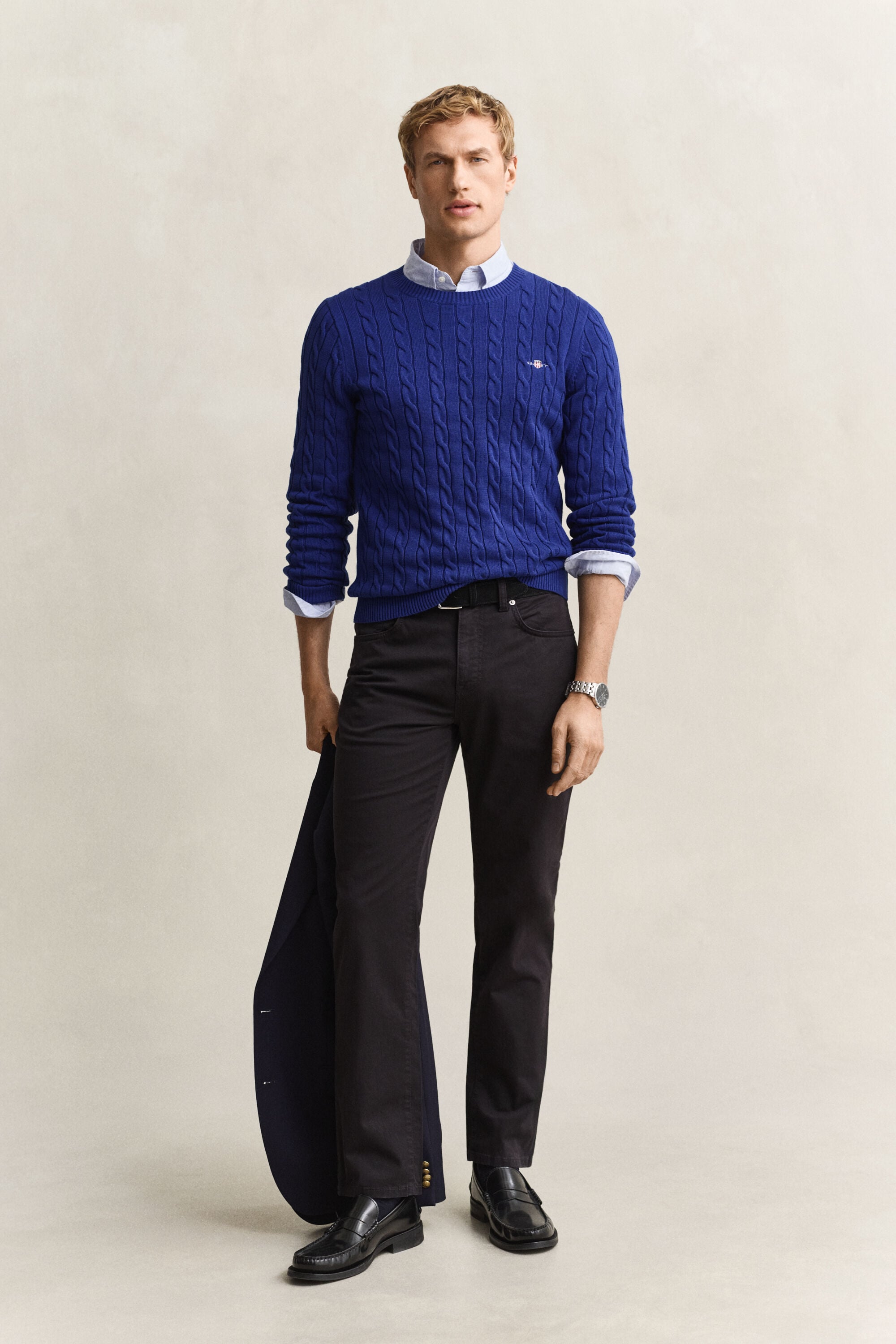 Maglia girocollo in cotone a trecce