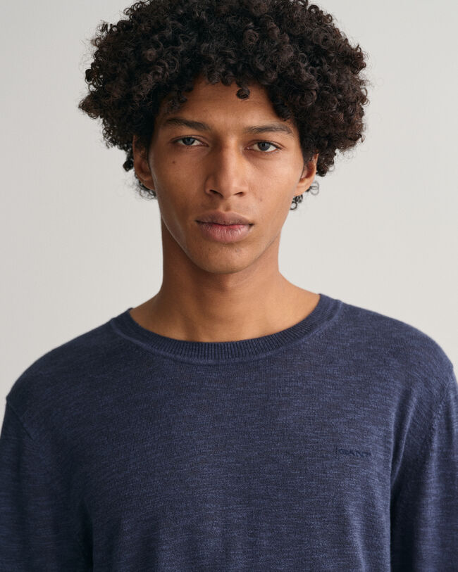 Maglia girocollo in misto cotone-lino