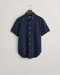 Camicia a maniche corte in misto cotone-lino testurizzato regular fit