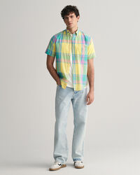 Camicia di lino colorata madras a maniche corte regular fit