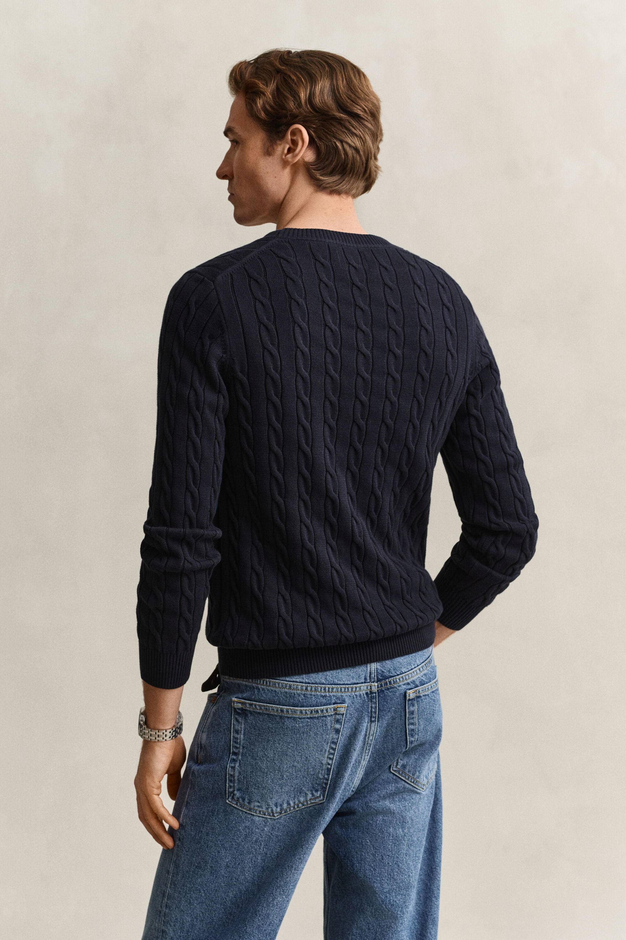 Maglia girocollo in cotone a trecce