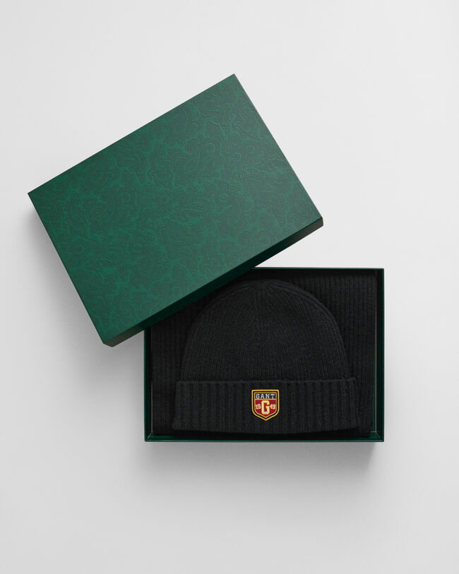 Set regalo berretto e sciarpa in lana con stemma