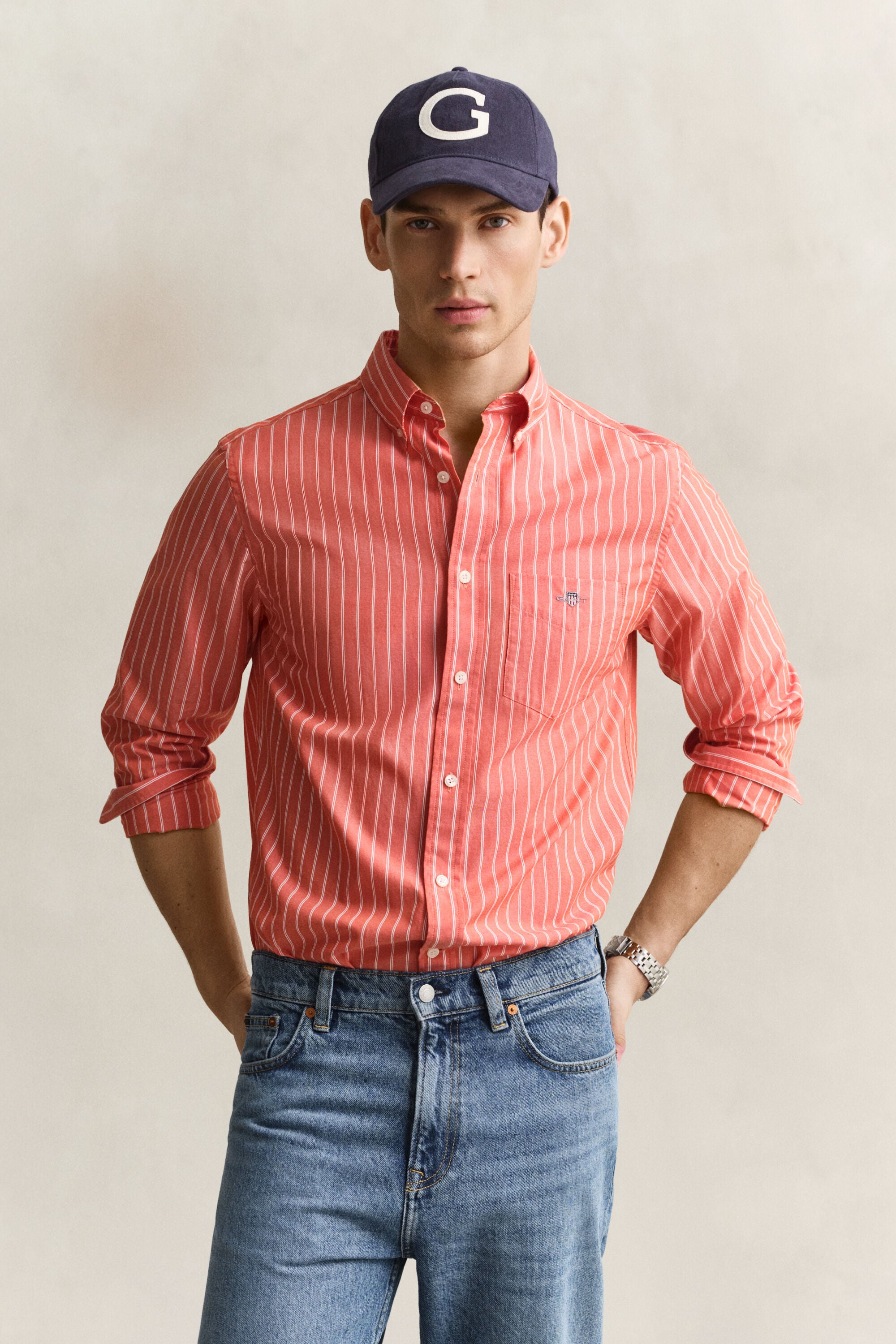 Camicia classica in popeline a righe