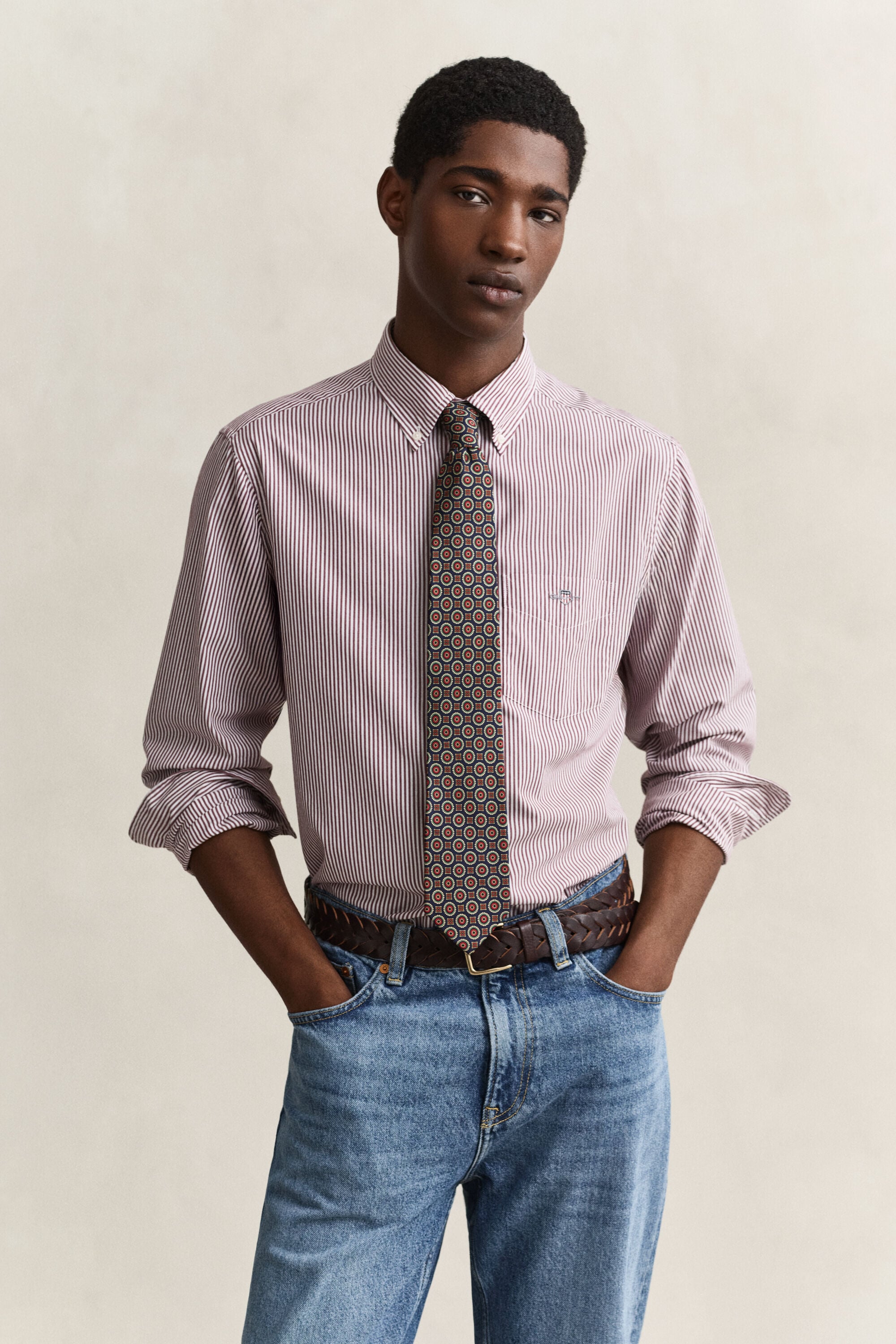 Camicia classica in popeline a righe Banker