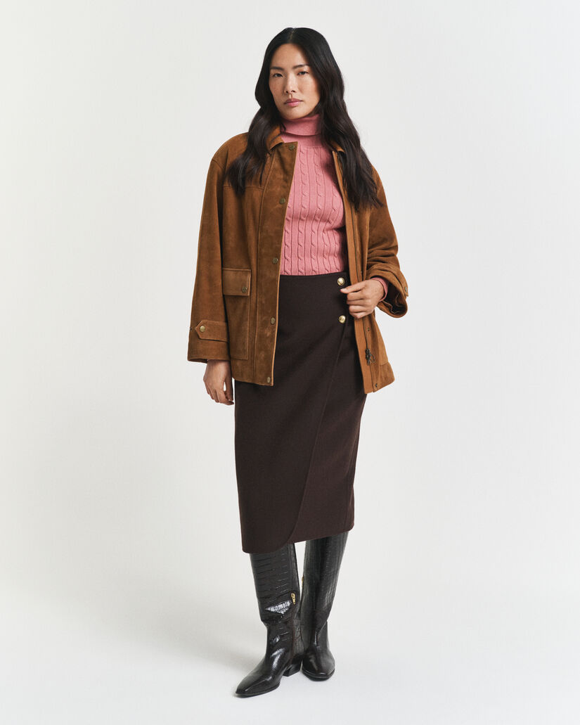 Maglia a collo alto in cotone elasticizzato a trecce