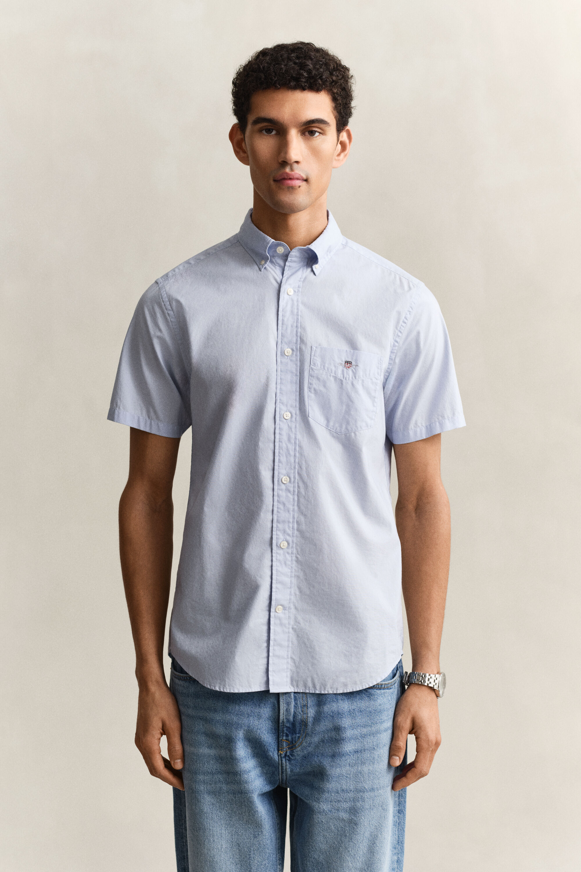 Camicia classica a maniche corte in popeline
