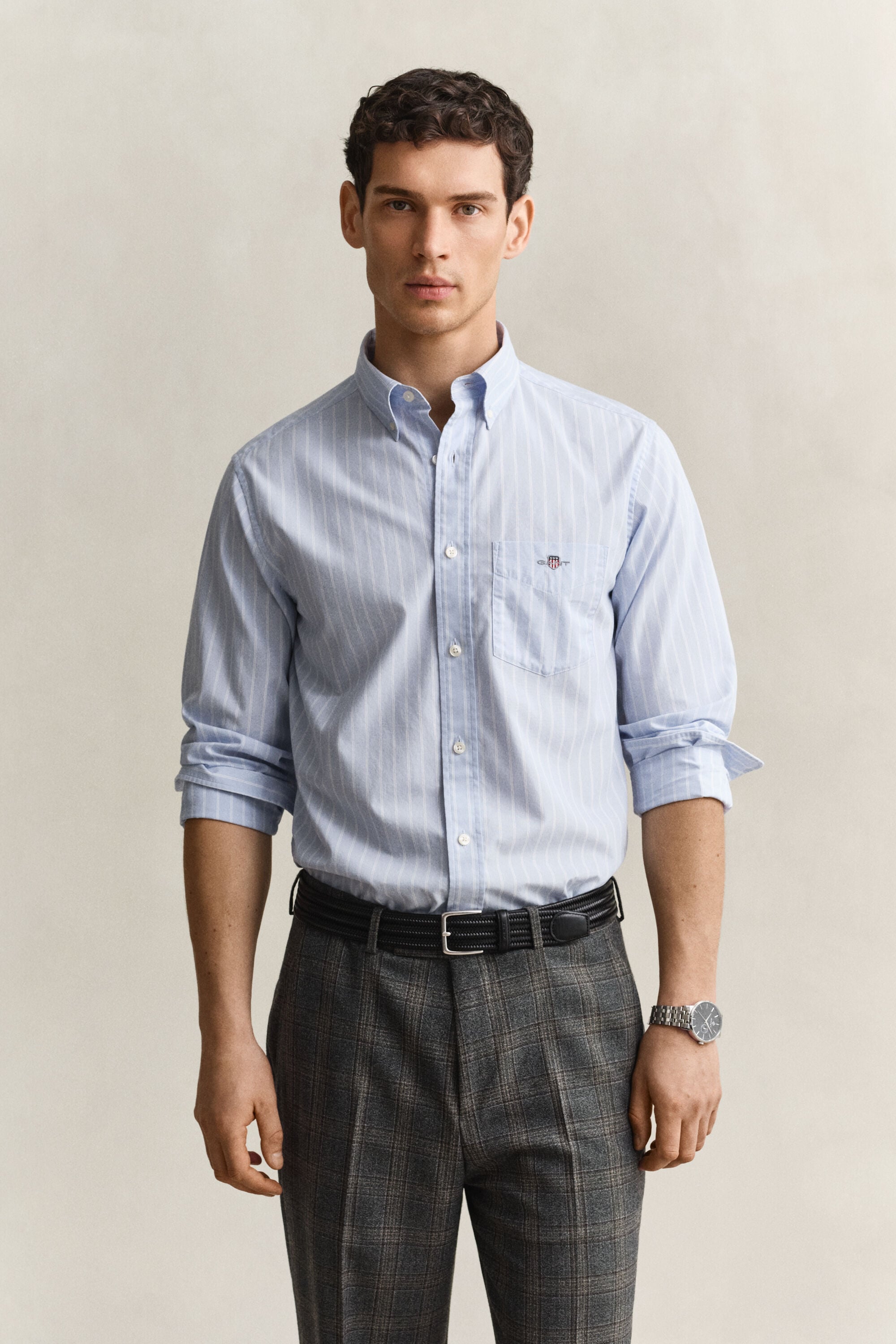 Camicia classica in popeline a righe