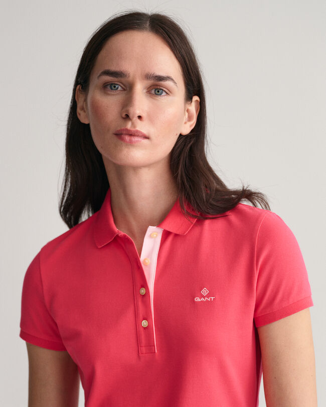 Polo in piqu&eacute; con colletto a contrasto