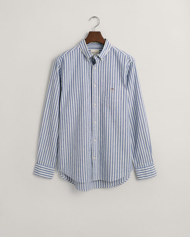Camicia in misto cotone-lino a righe regular fit