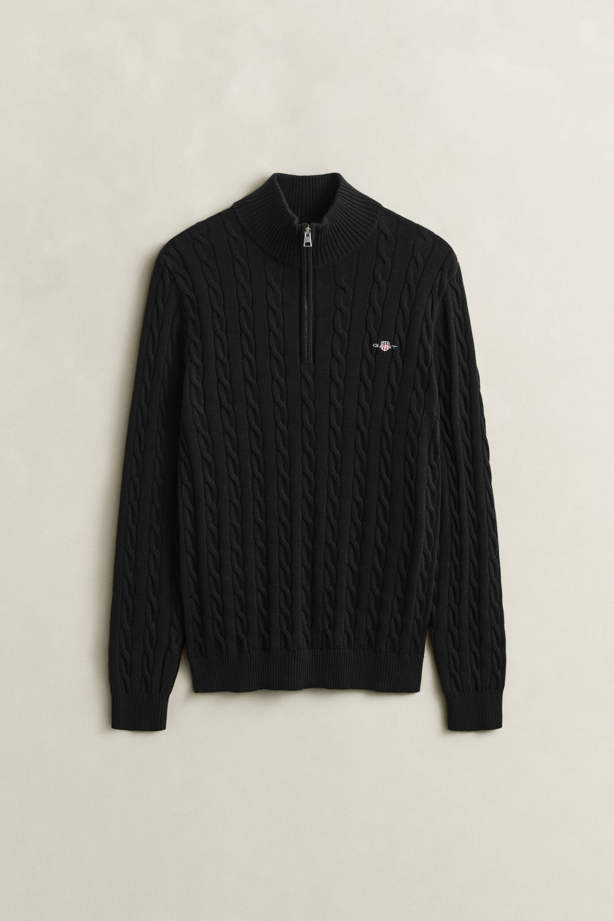 Maglia con zip corta in cotone a trecce