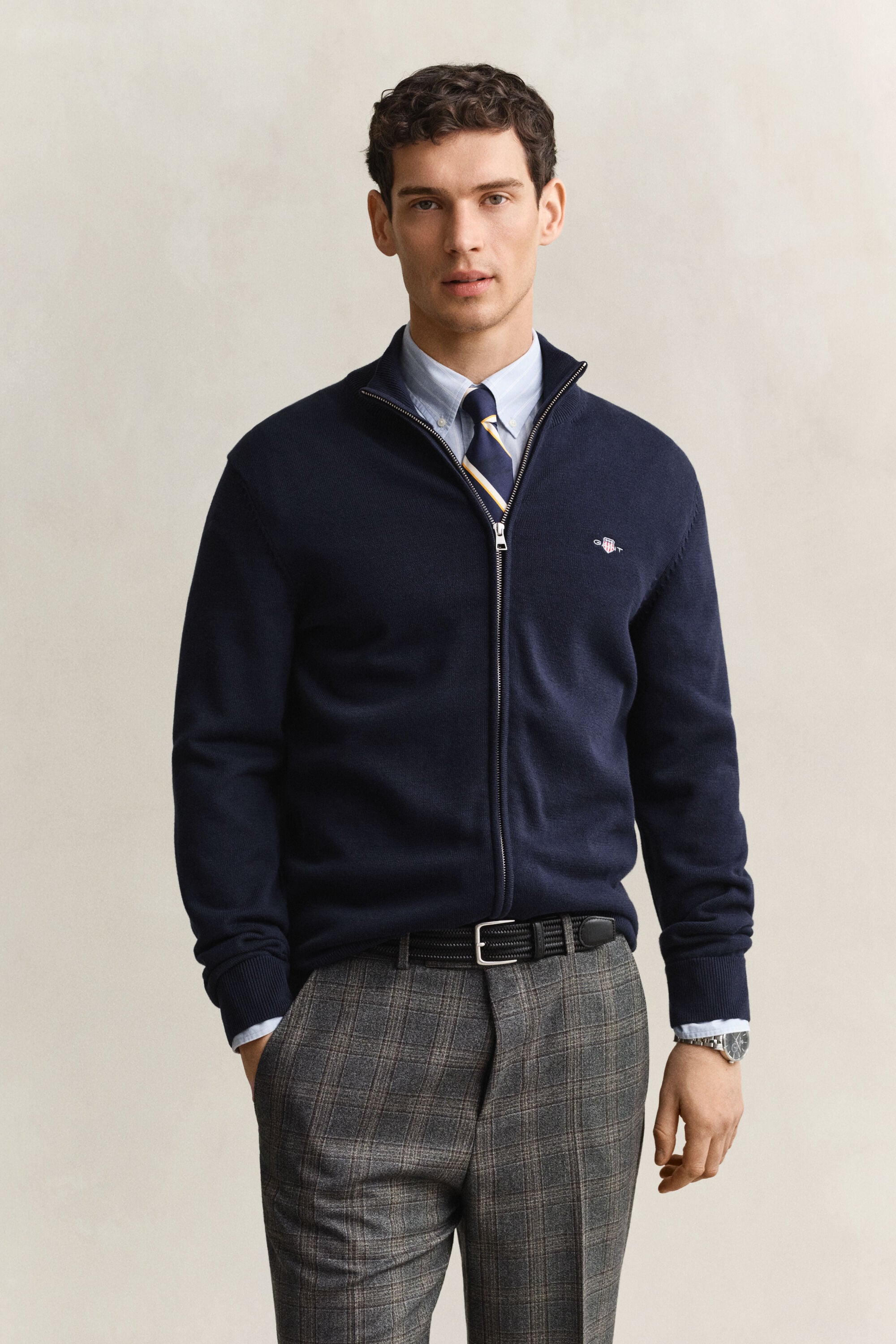 Cardigan in cotone casual con zip