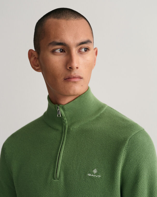 Maglia in piqu&eacute; di cotone con zip corta