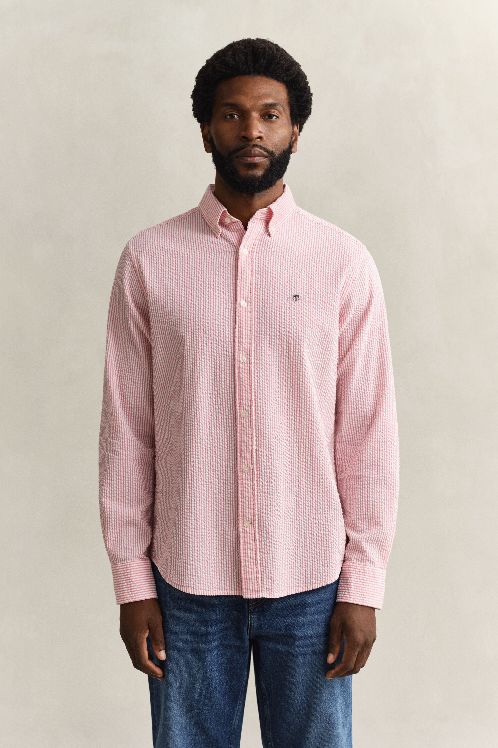Camicia seersucker a righe regular fit