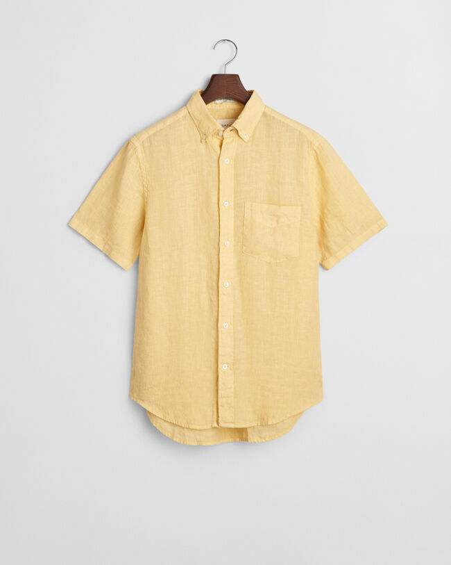 Camicia di lino tinto in capo maniche corte regular fit