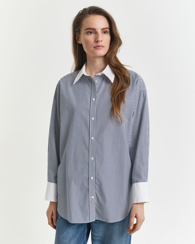 Camicia a righe con colletto a contrasto oversize