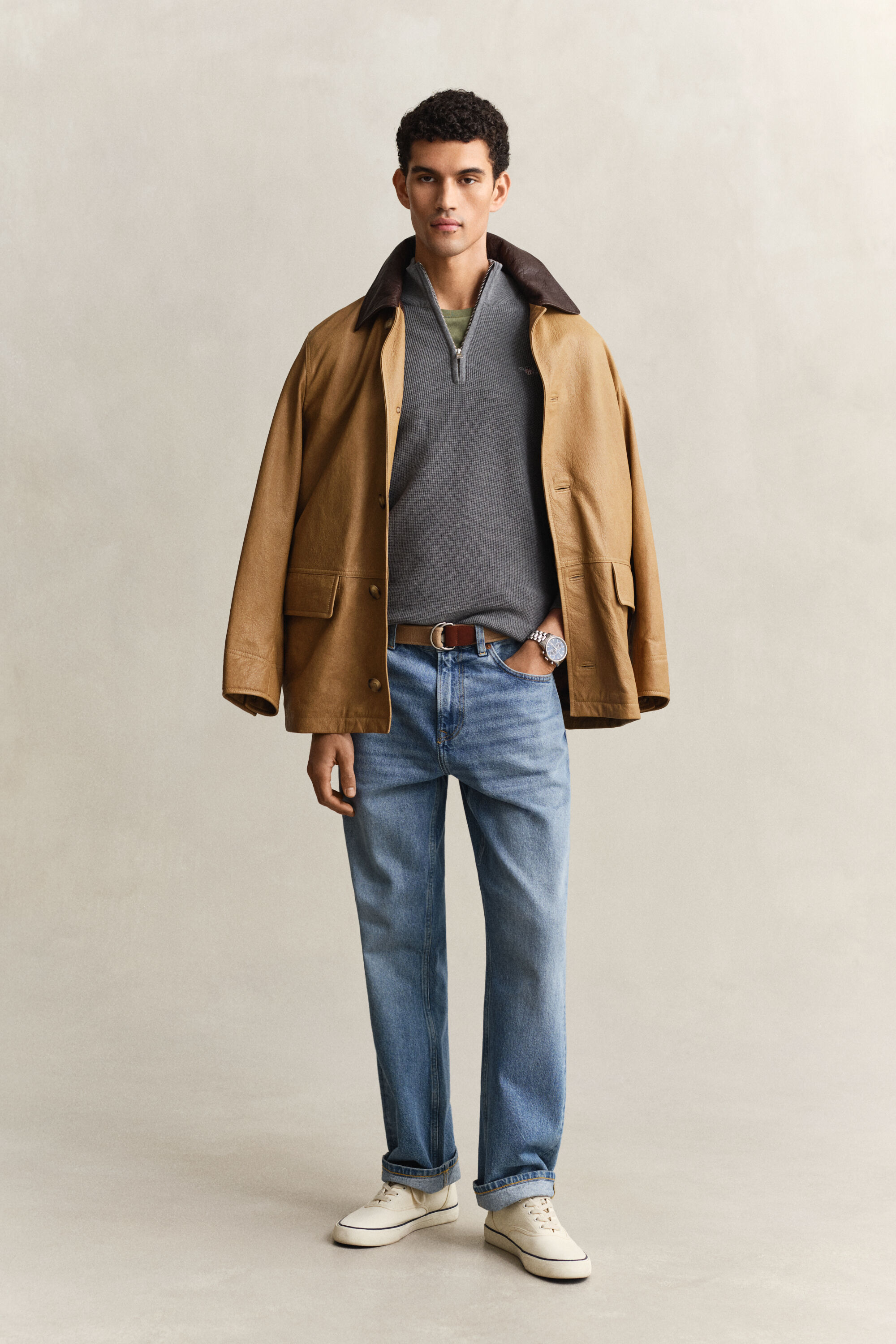 Maglia in cotone testurizzato con zip corta