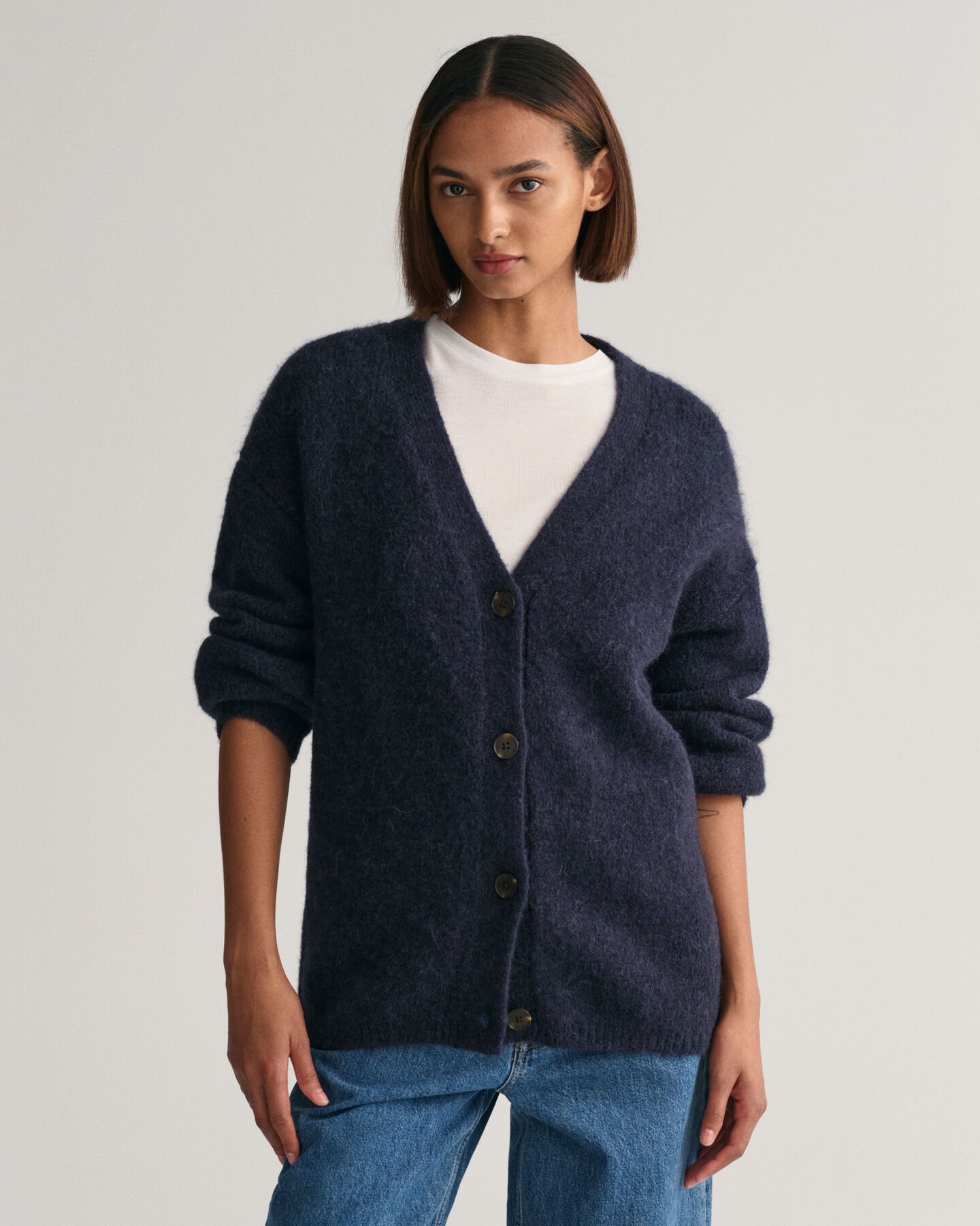 Cardigan con scollo a V Hairy Textured