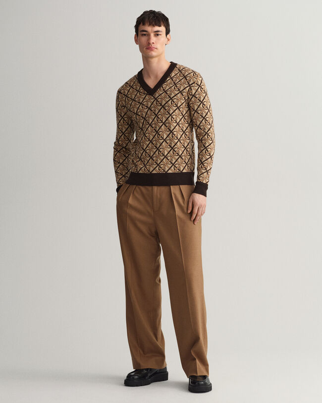 Maglia in lana merino con scollo a V Monogram