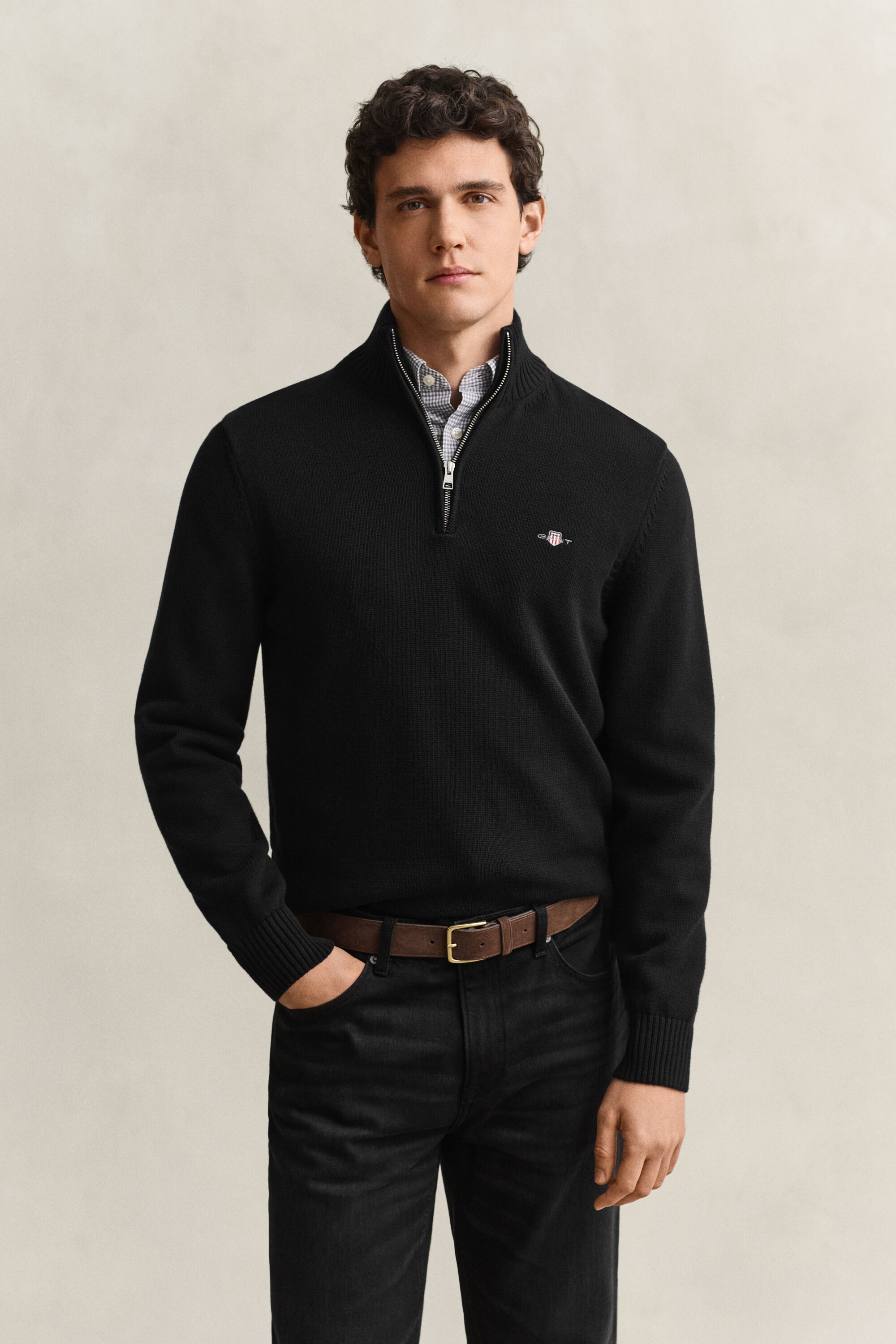 Maglia in cotone casual con zip corta