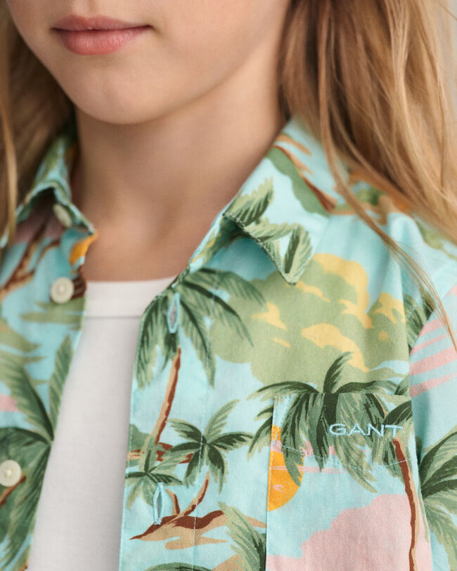 Camicia a maniche corte in cotone Palm Print Kids