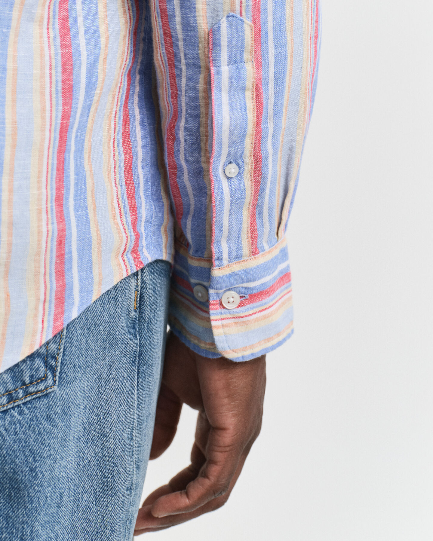 Camicia di lino multicolore a righe regular fit