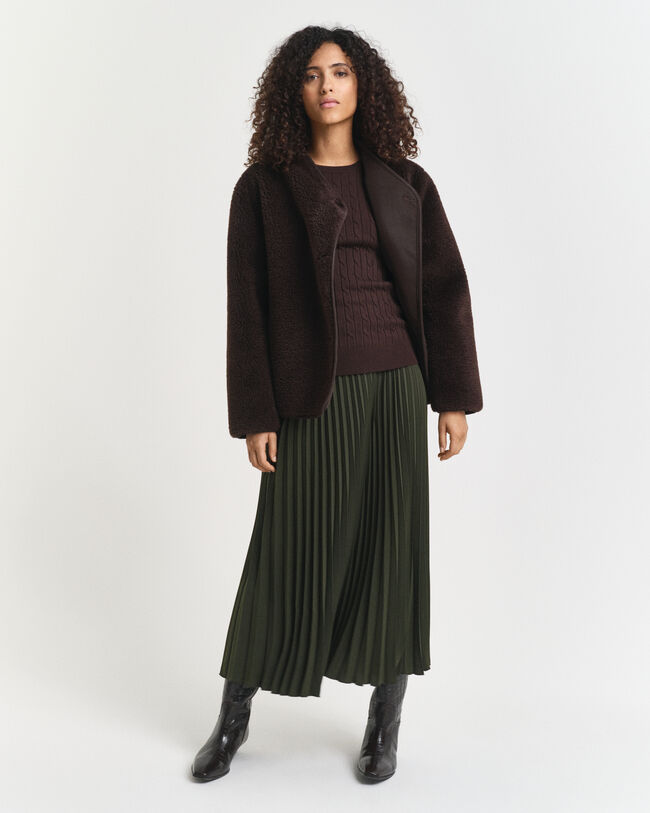 Maglia girocollo in cotone elasticizzato a trecce