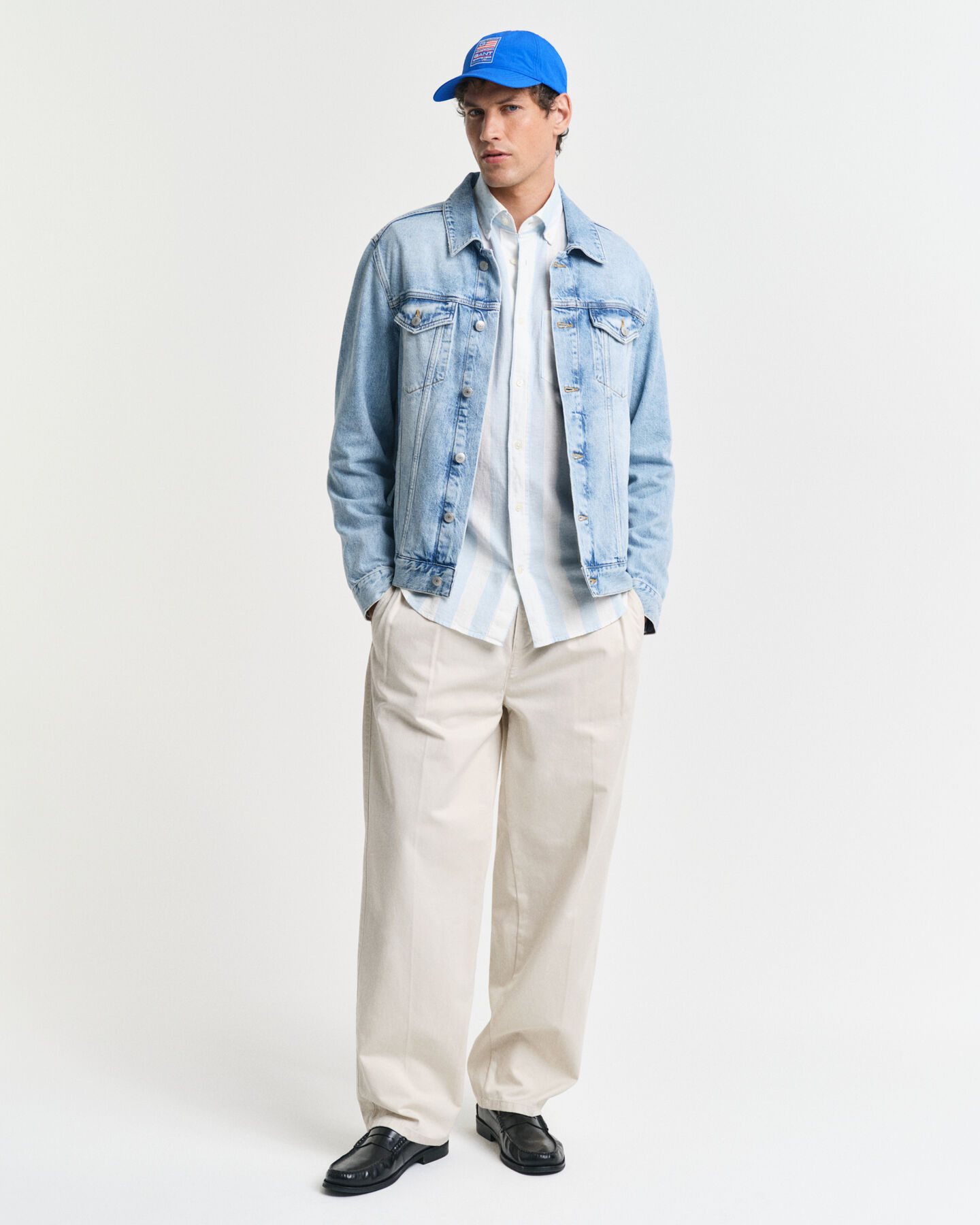 Camicia in misto cotone-lino a righe vistose regular fit