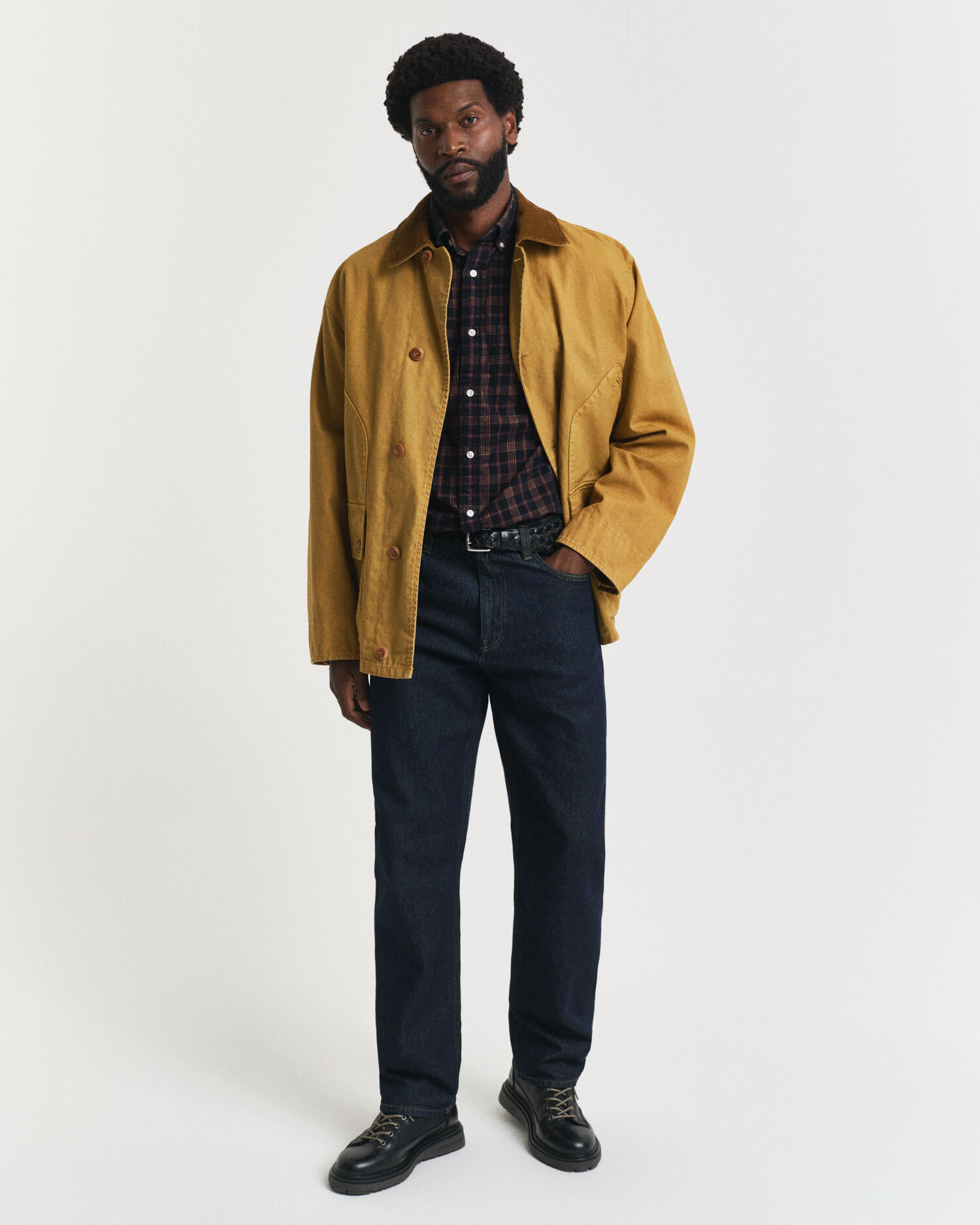 Camicia in velluto a coste a quadri regular fit