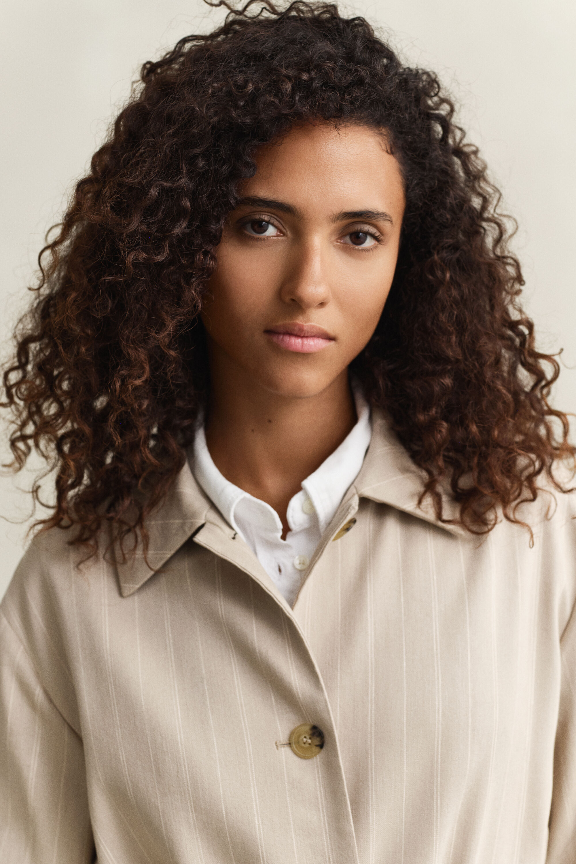 Cappotto gessato in misto lino