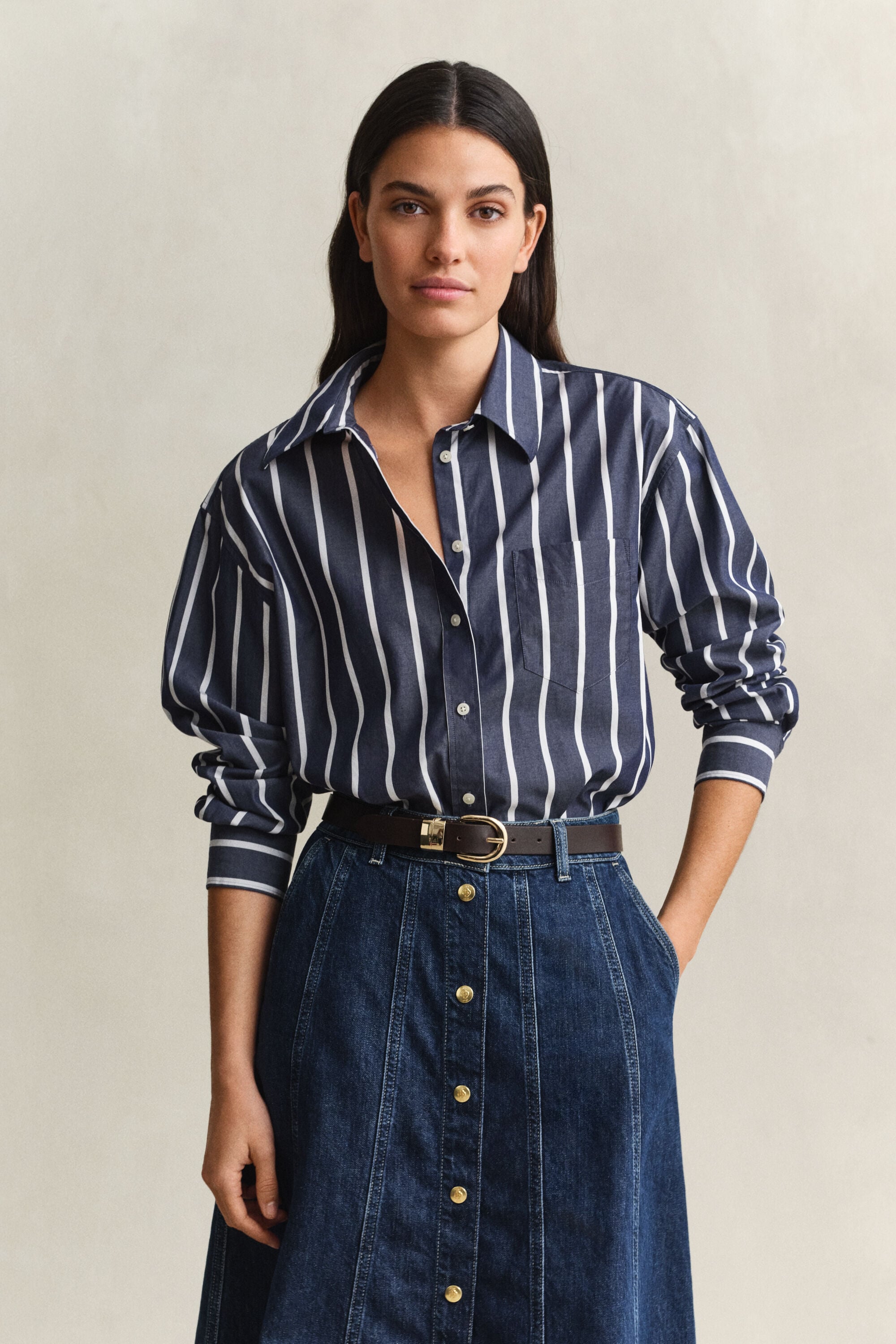 Camicia classica in popeline a righe relaxed fit