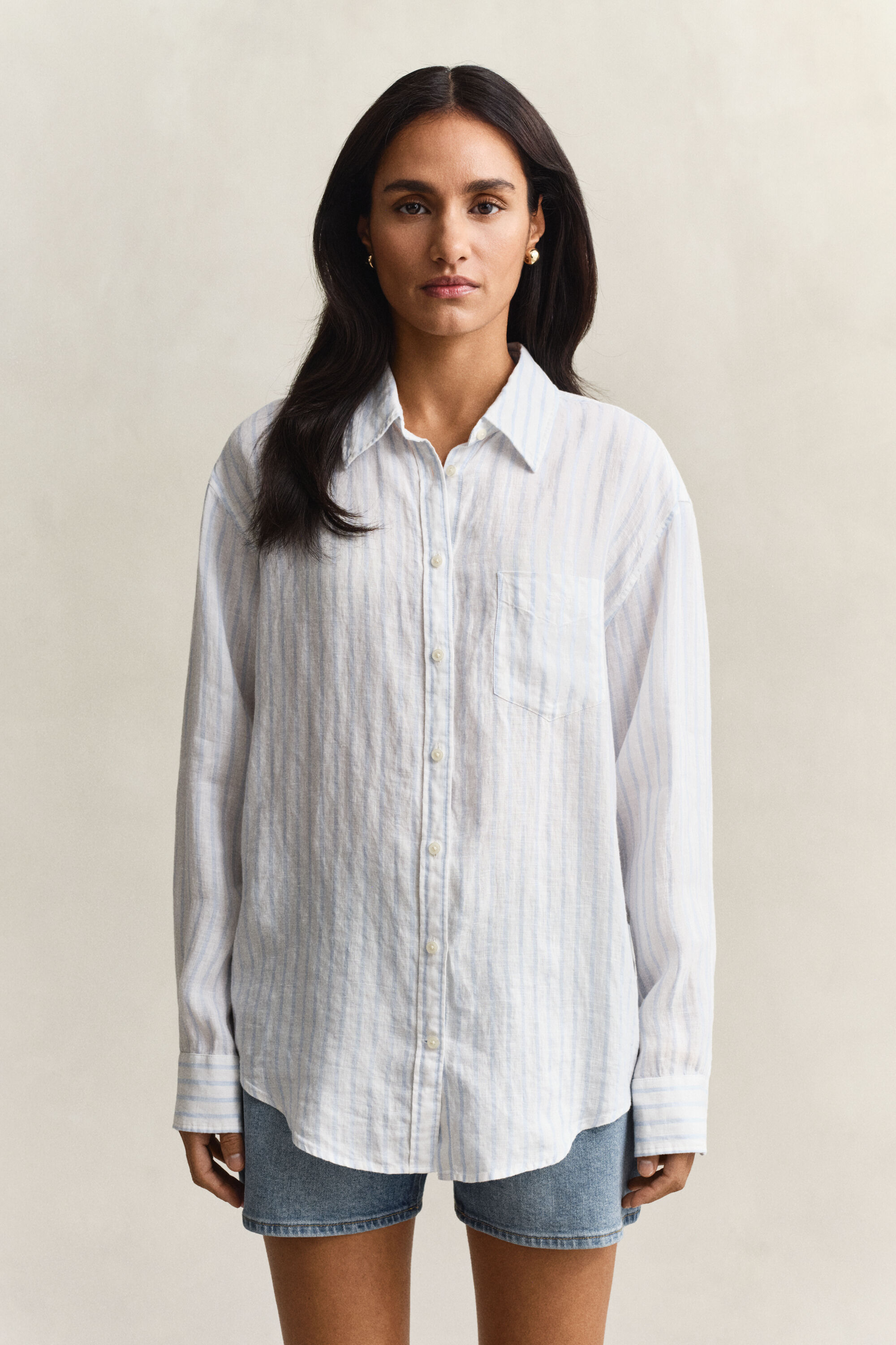 Camicia di lino a righe relaxed fit