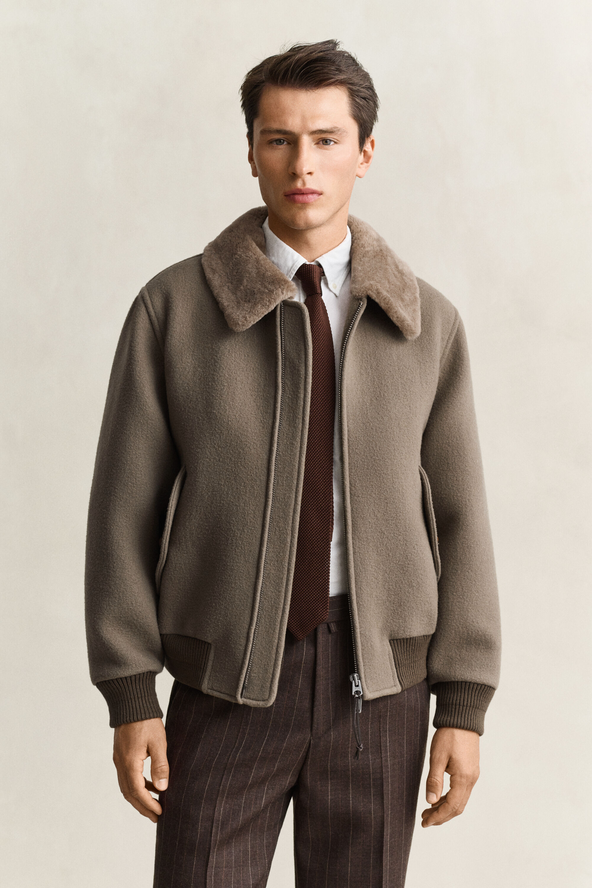 Giacca Aviator in lana e shearling
