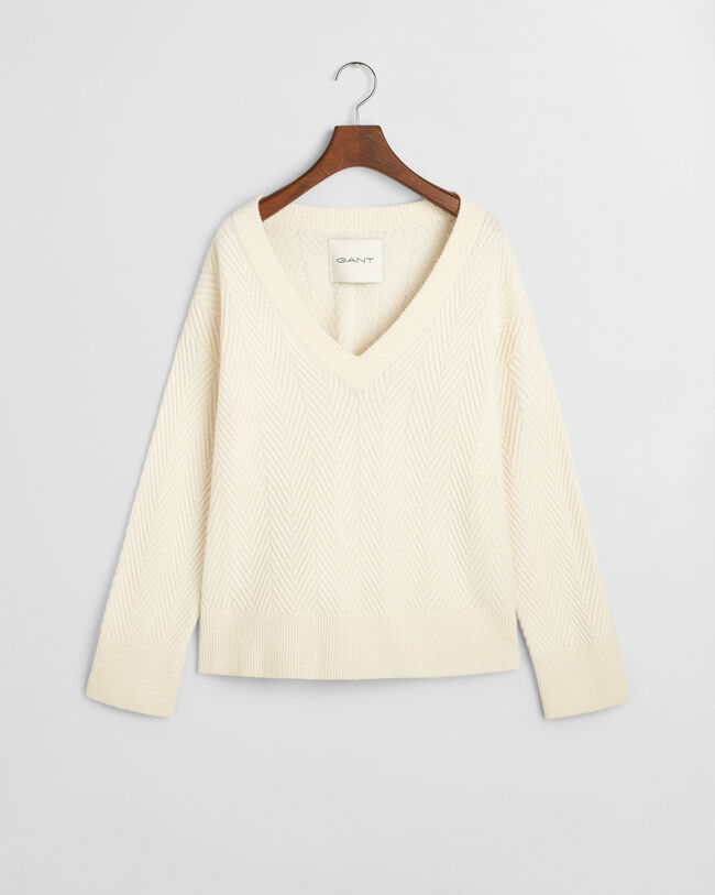 Maglia con motivo a spina di pesce con scollo a V