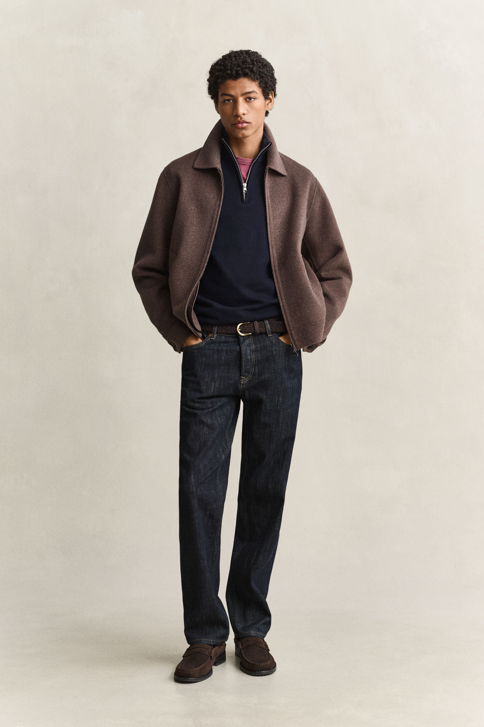 Maglia in cotone e lana con zip corta