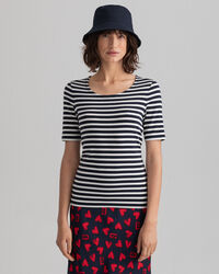 T-shirt a maniche corte a costine e righe