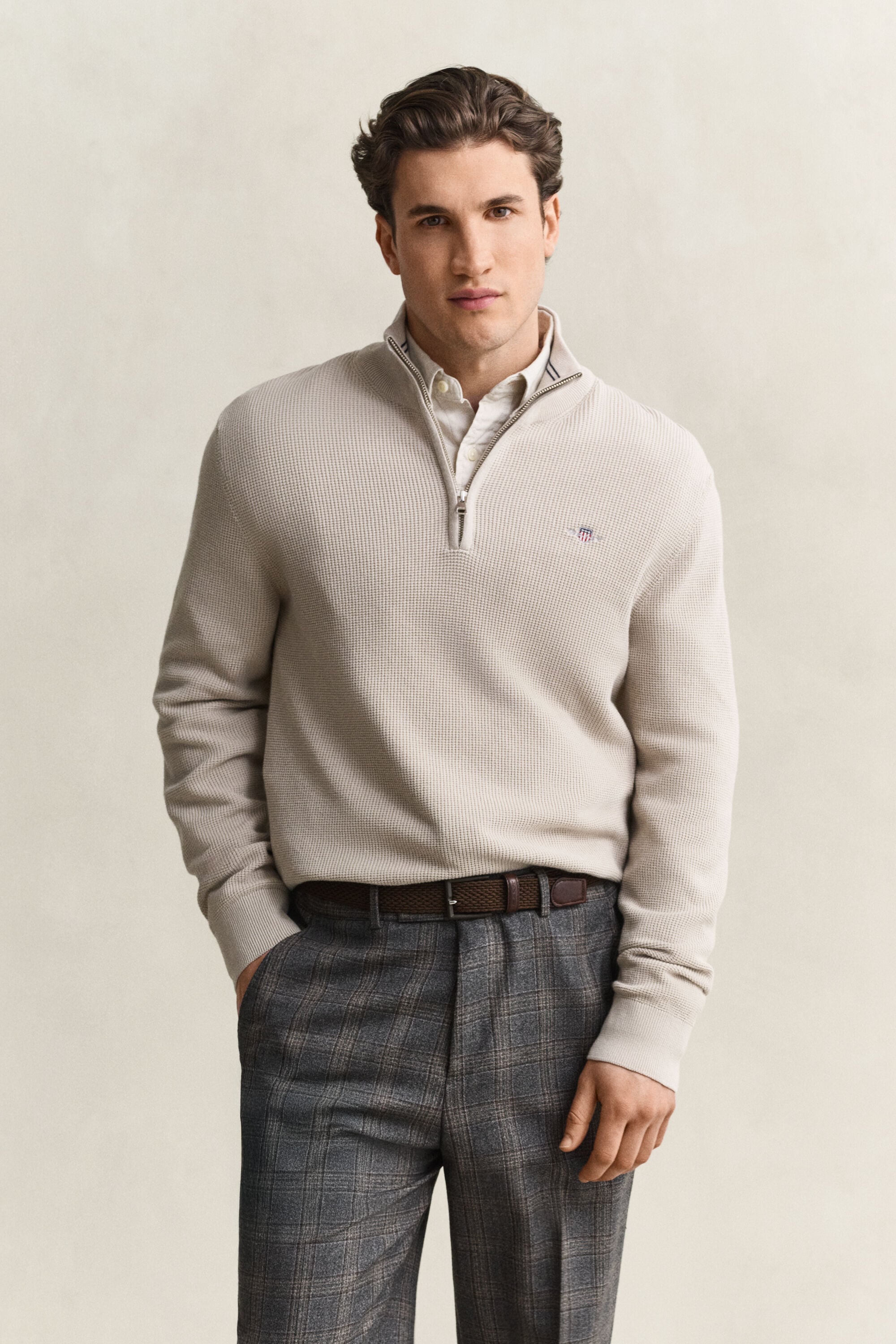 Maglia in cotone testurizzato con zip corta