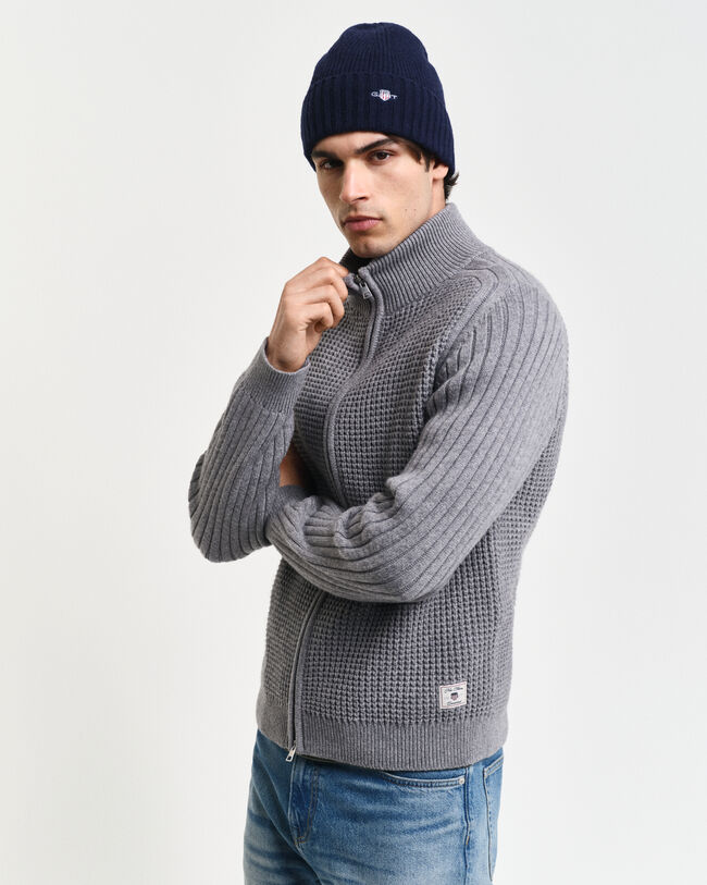 Cardigan con zip in misto lana testurizzata