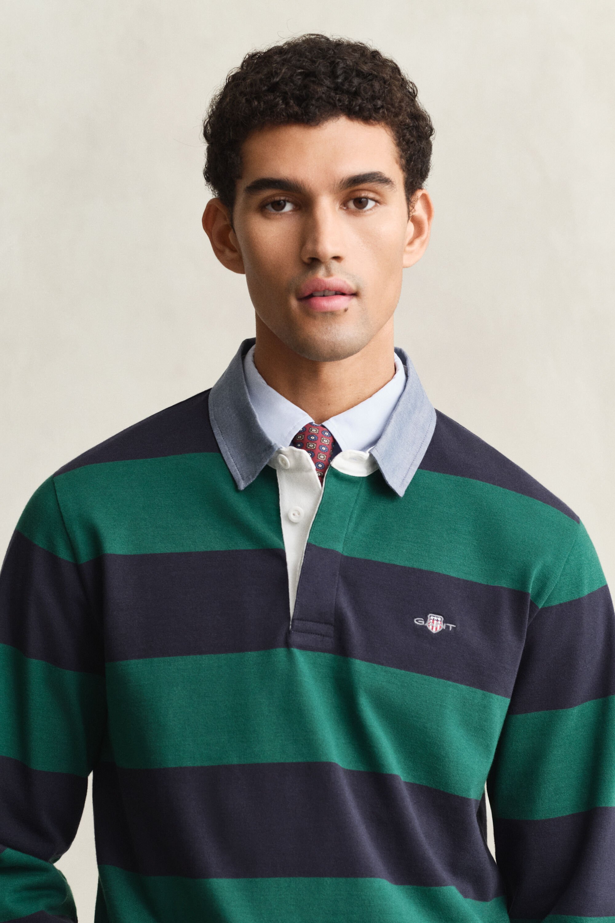 Heavy Rugger a righe con colletto in chambray