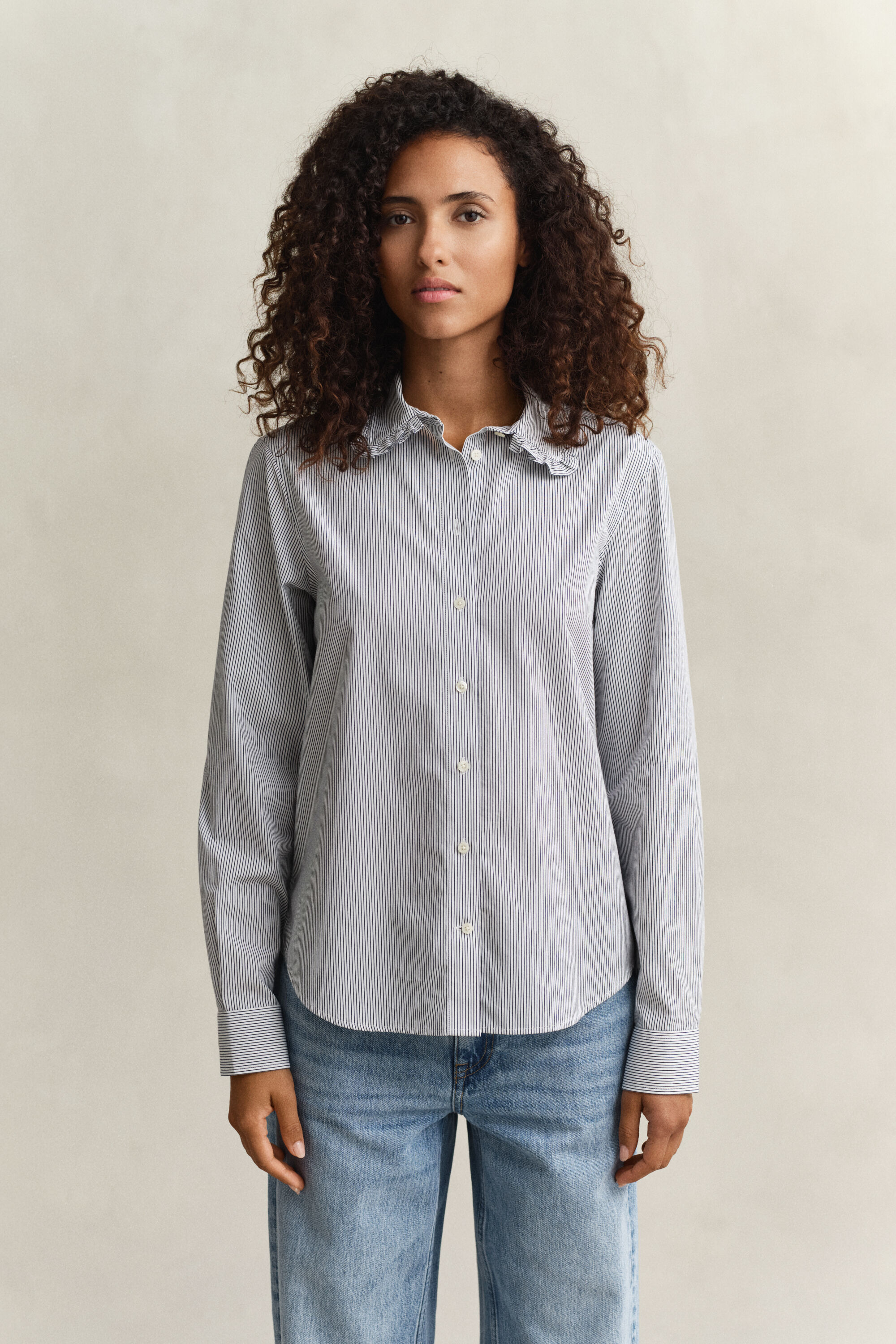 Camicia in cotone a righe con volant