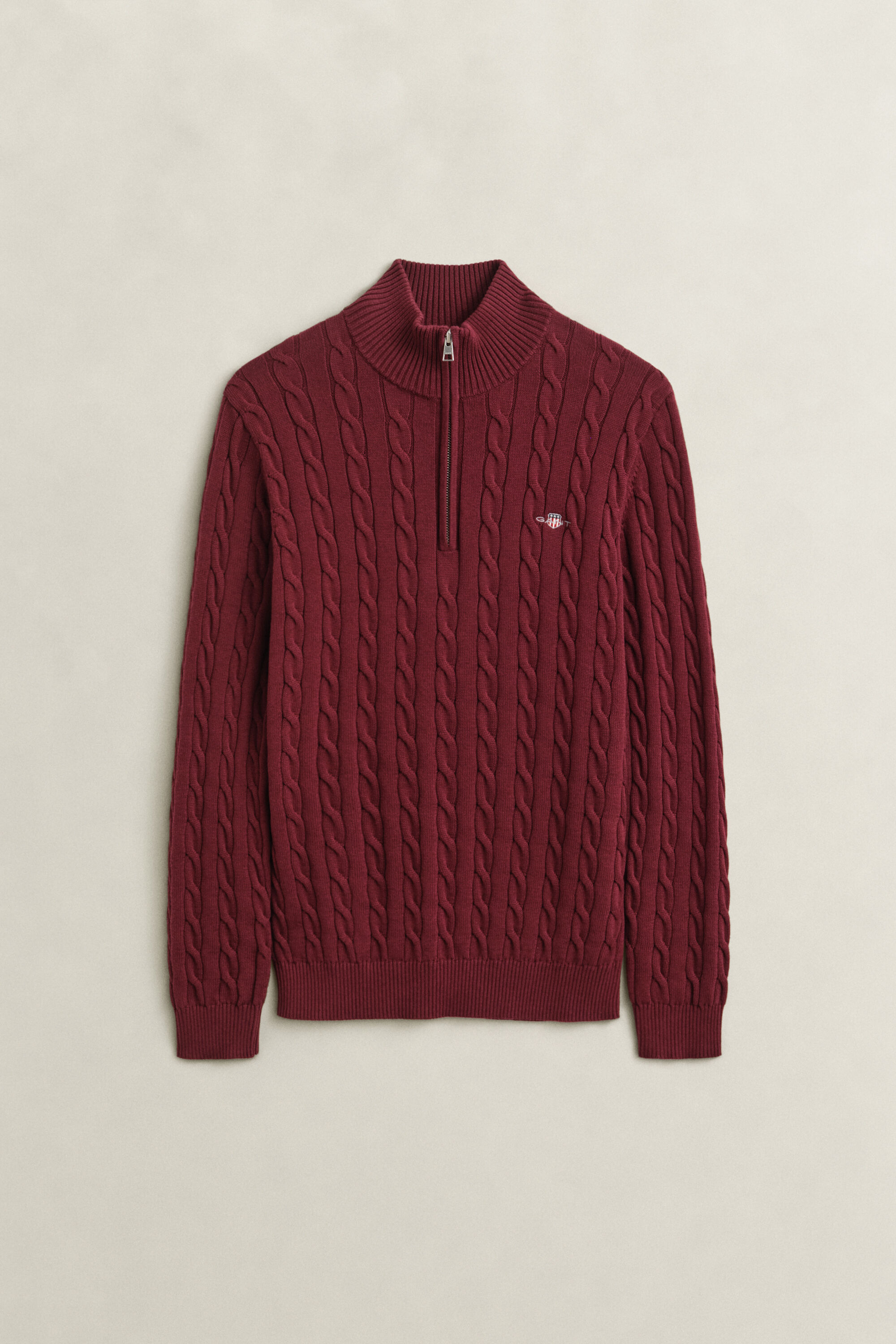 Maglia con zip corta in cotone a trecce