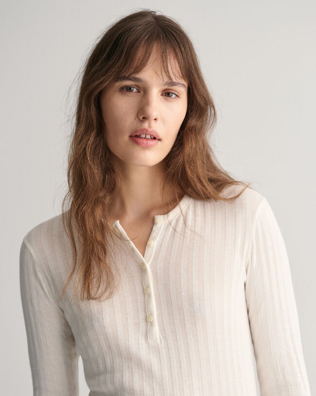 T-shirt Henley a maniche lunghe a coste