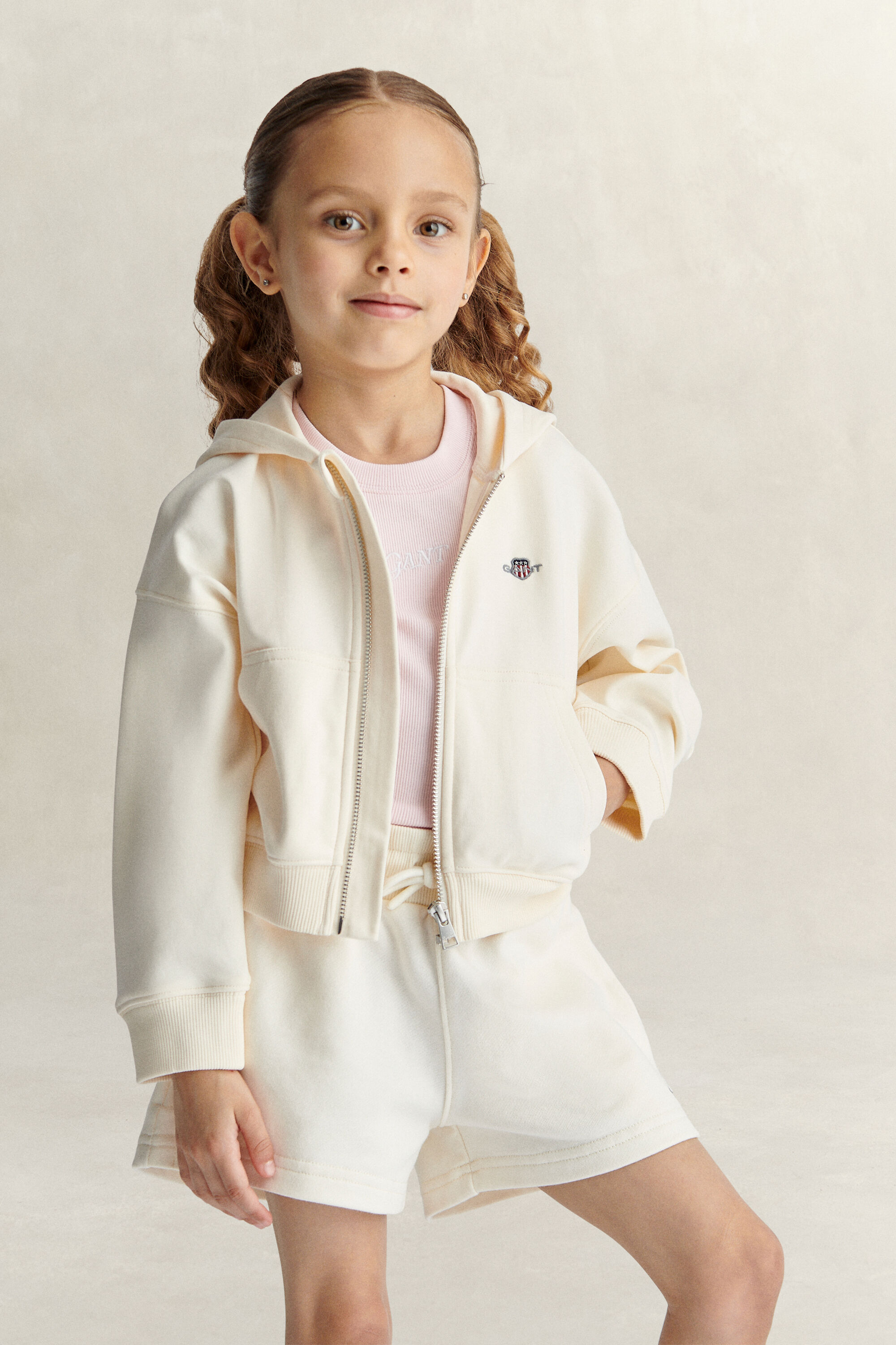 Felpa corta con cappuccio e zip Shield Girls