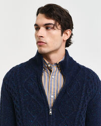 Cardigan con zip lavorato a trecce