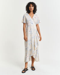 Abito a portafoglio maniche corte con volant e stampa floreale