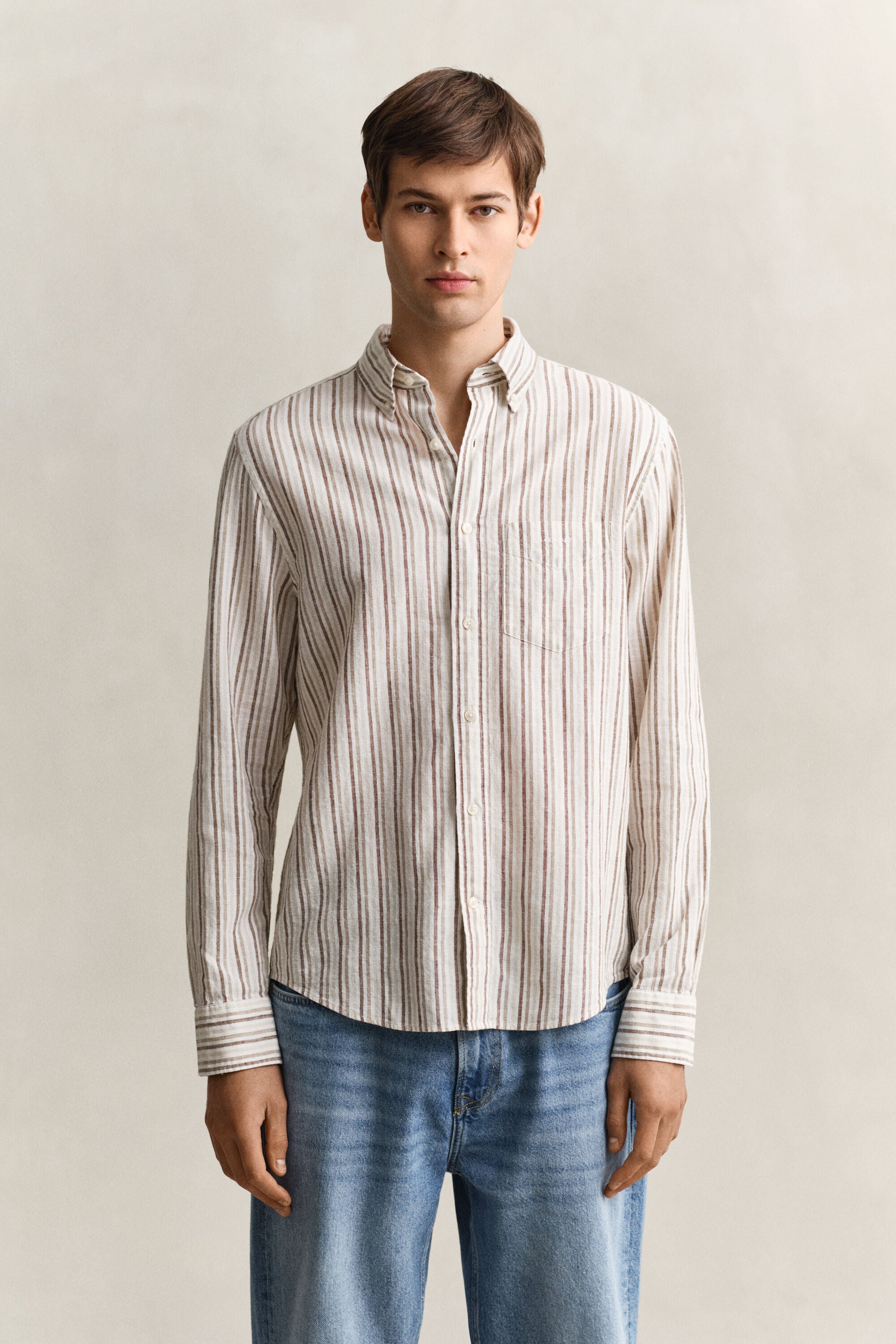 Camicia a righe in misto lino