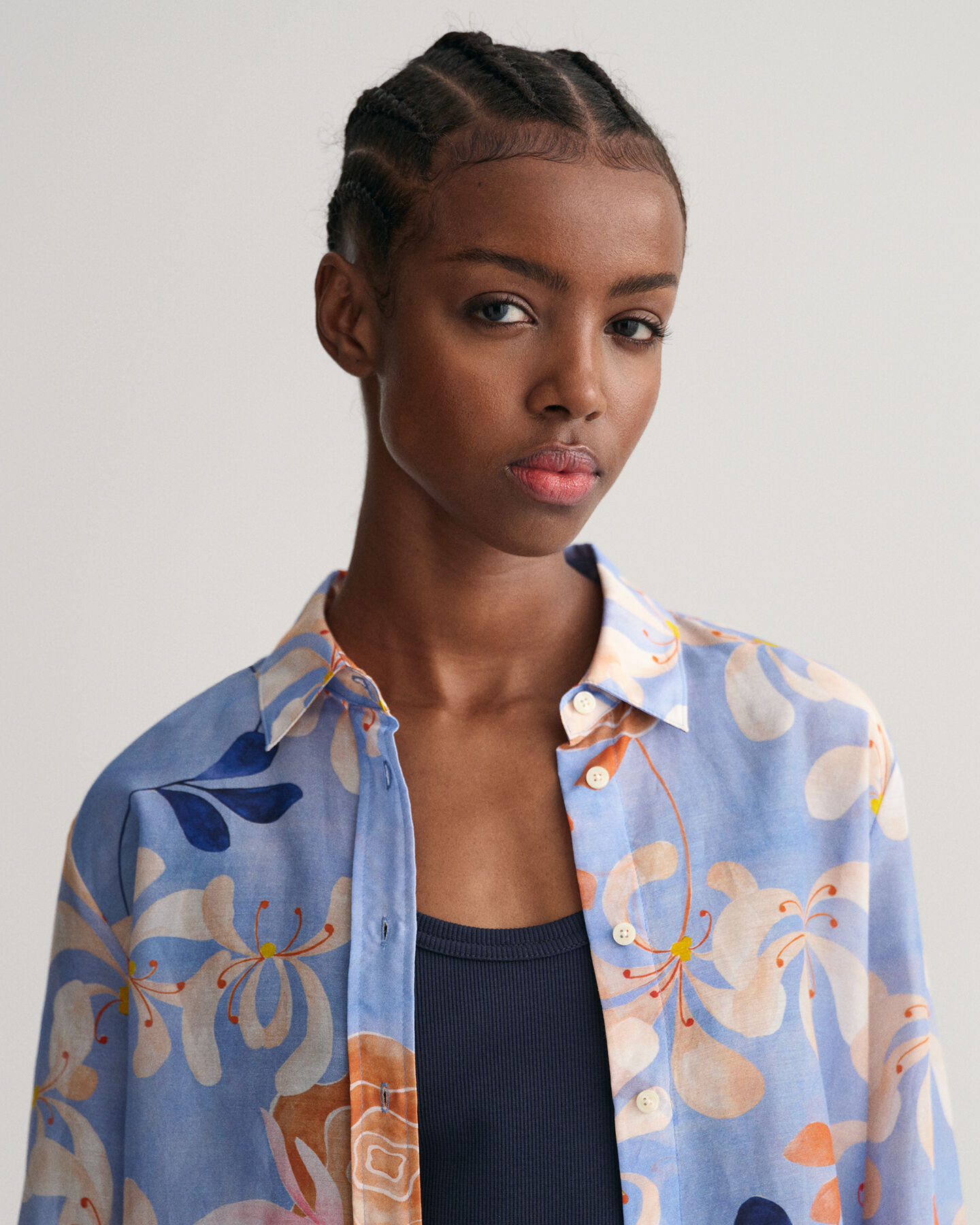 Camicia in misto cotone-seta con stampa floreale regular fit