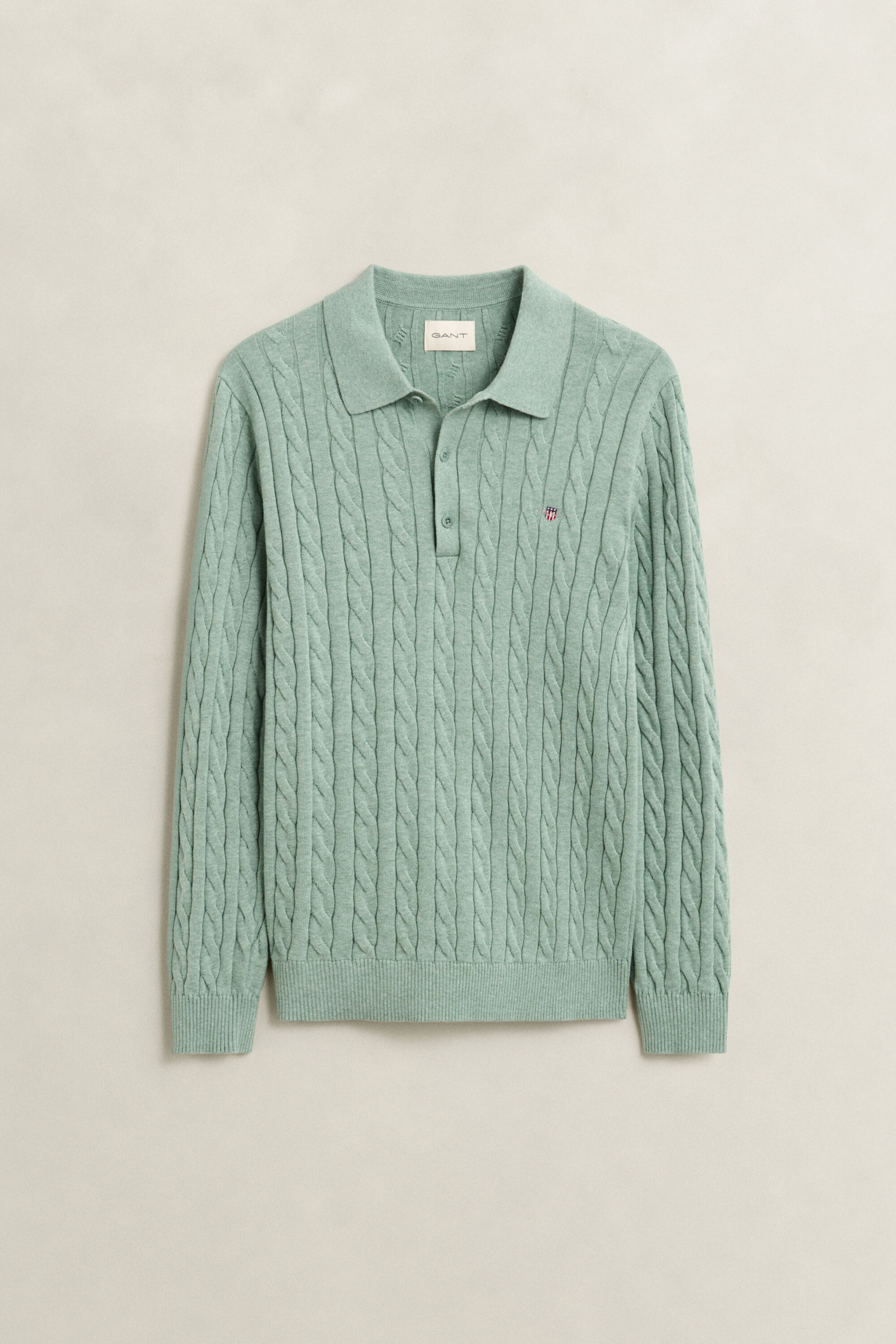 Polo in maglia a trecce in cotone