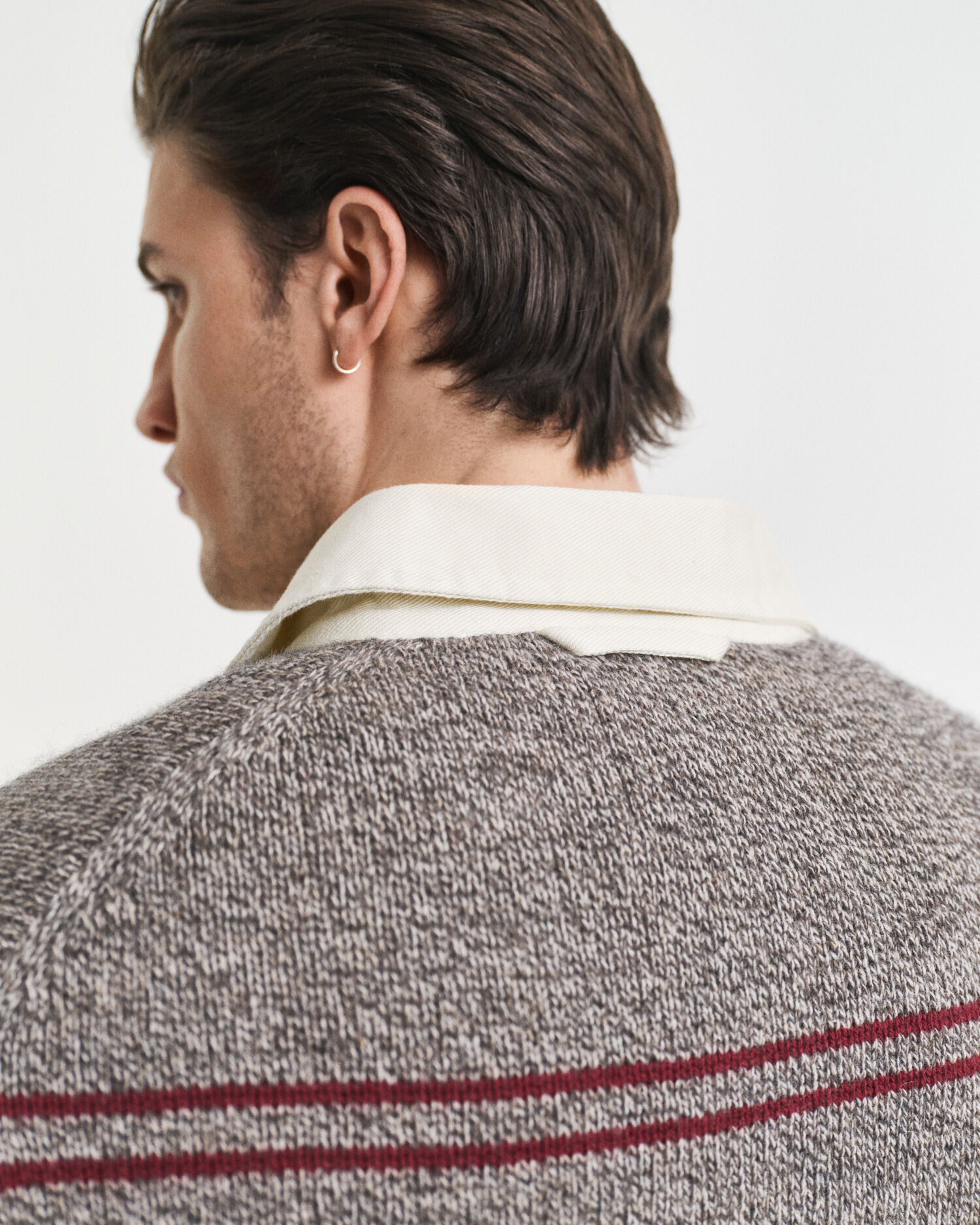 Maglia polo a righe in misto lana